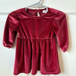 Dip Velvet Kids Dress in Deep Red